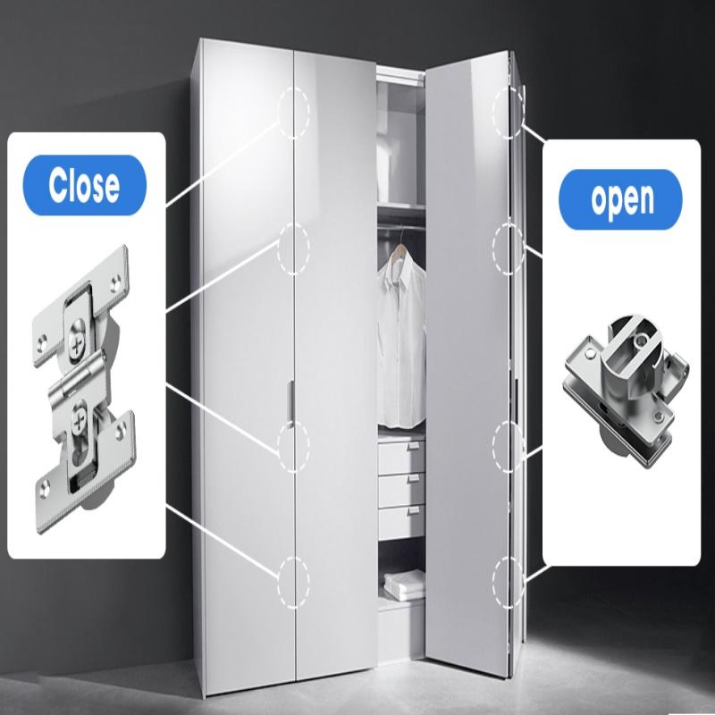 Furniture Adjustable Bifold Hinges,180° Folding Cabinet Closet Door Hinge,Double Cup Invisible Hinges,Self-Supporting Flap Hinge