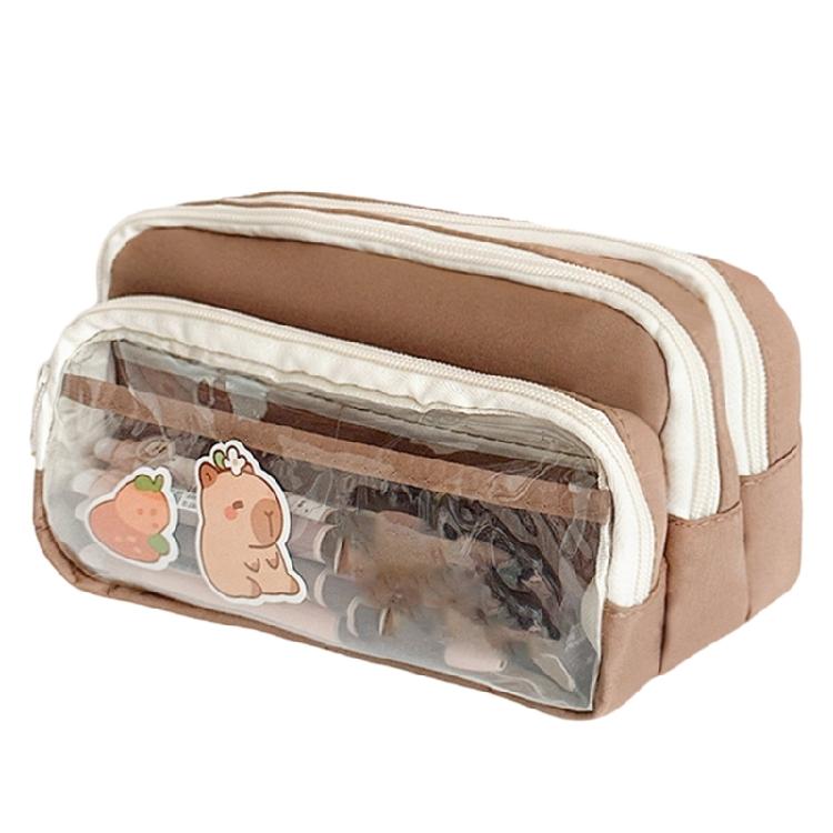 Large Transparent School Bag Case With Reinforced Canvas Material Multiple Pen Slots Compact Carry Students Adults