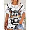 XL-7XL Plus Size Women's Men Cartoon Cat Casual 3D Print Loose V Neck Short Sleeved T-shirt Top