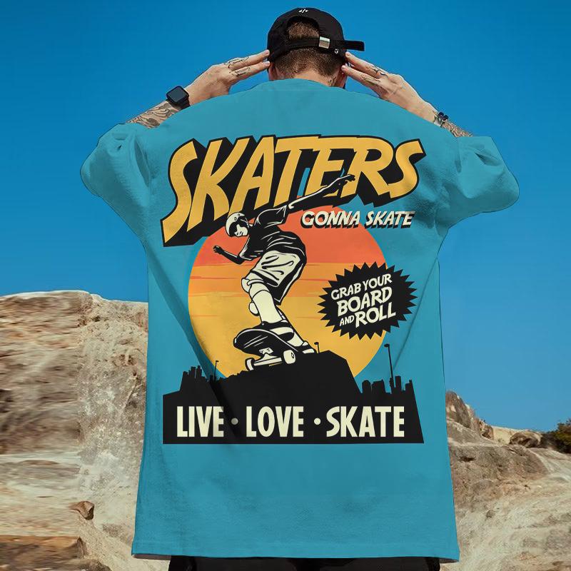 Skater Boy Print Short Sleeve T-Shirt For Men Street Trendy Man Clothes Loose Oversized Short Sleeve Tees Men T Shirt Y2k
