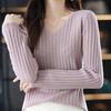 V-neck Pullover Women's Casual Long Sleeved Short Sweater Solid Color Simple Warm Knit Sweater Autumn and Winter Top