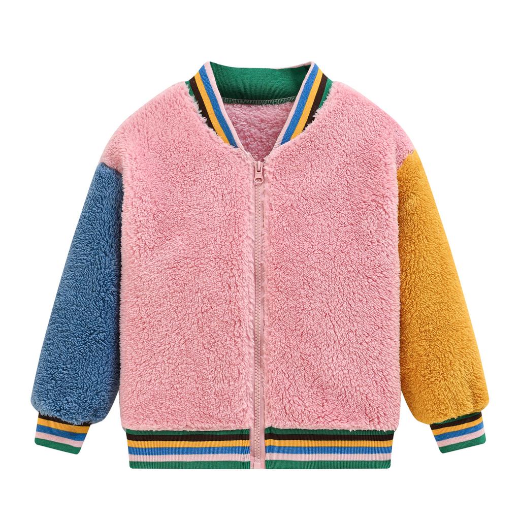 Fleece Children's Jackets Splicing Sleeve Cute Warm Fleece Boys and Girls Casual Sweater Warm Coat