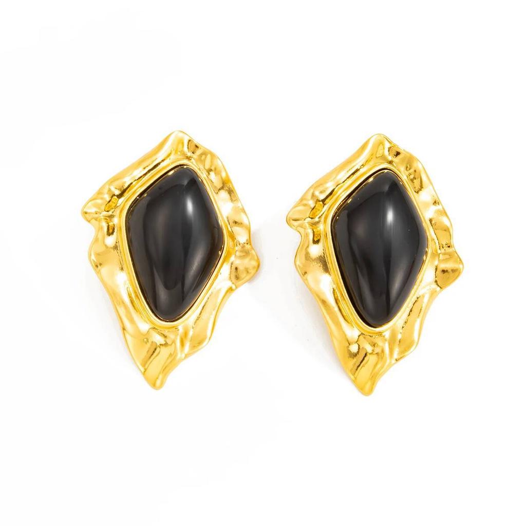 Salircon Vintage Inlaid Resin Acrylic Irregular Stud Earrings Women Classic Geometric Piercing Earring Party Accessory Jewelry