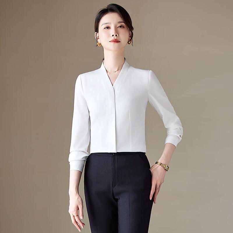 Women's Elegant V-Neck Long Sleeve Chiffon Blouse