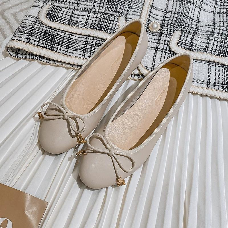 Ballet Flats Shoes Women Classics Loafers Genuine Leather Fashion Design Bowknot Girls Office Lady Casual Shoes For Woman
