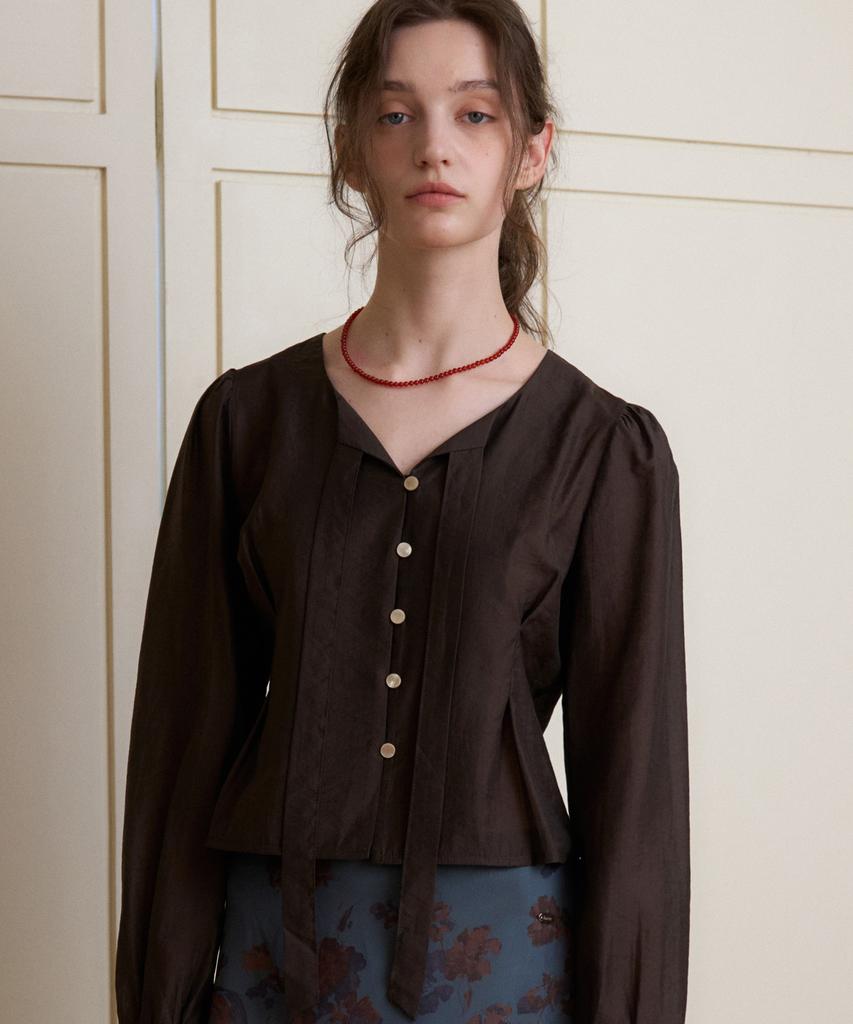 HAINT Dova Soft Tie_Neck Blouse 2Col_Brown
