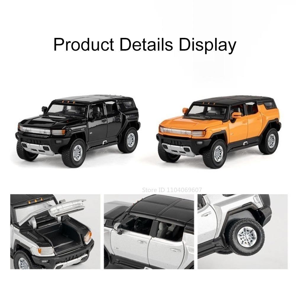 1:64 Scale Model Toy Off-road Cars EV Alloy Diecast Slide Forward Hood Opened Rubber Tires with Acrylic Box Simulation Vehicles