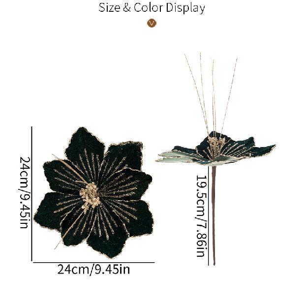 Christmas Glitter Artificial Flower Picks, Fabric Floral Branches for Xmas Tree Decor
