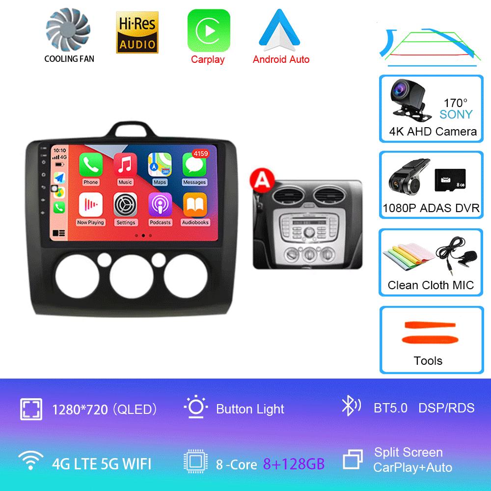 Android 14 Car Radio Autoradio For Ford Focus 2 Mk2 2004 - 2011 GPS Navigation Multimedia Player Carplay Stereo WIFI 360 Camera