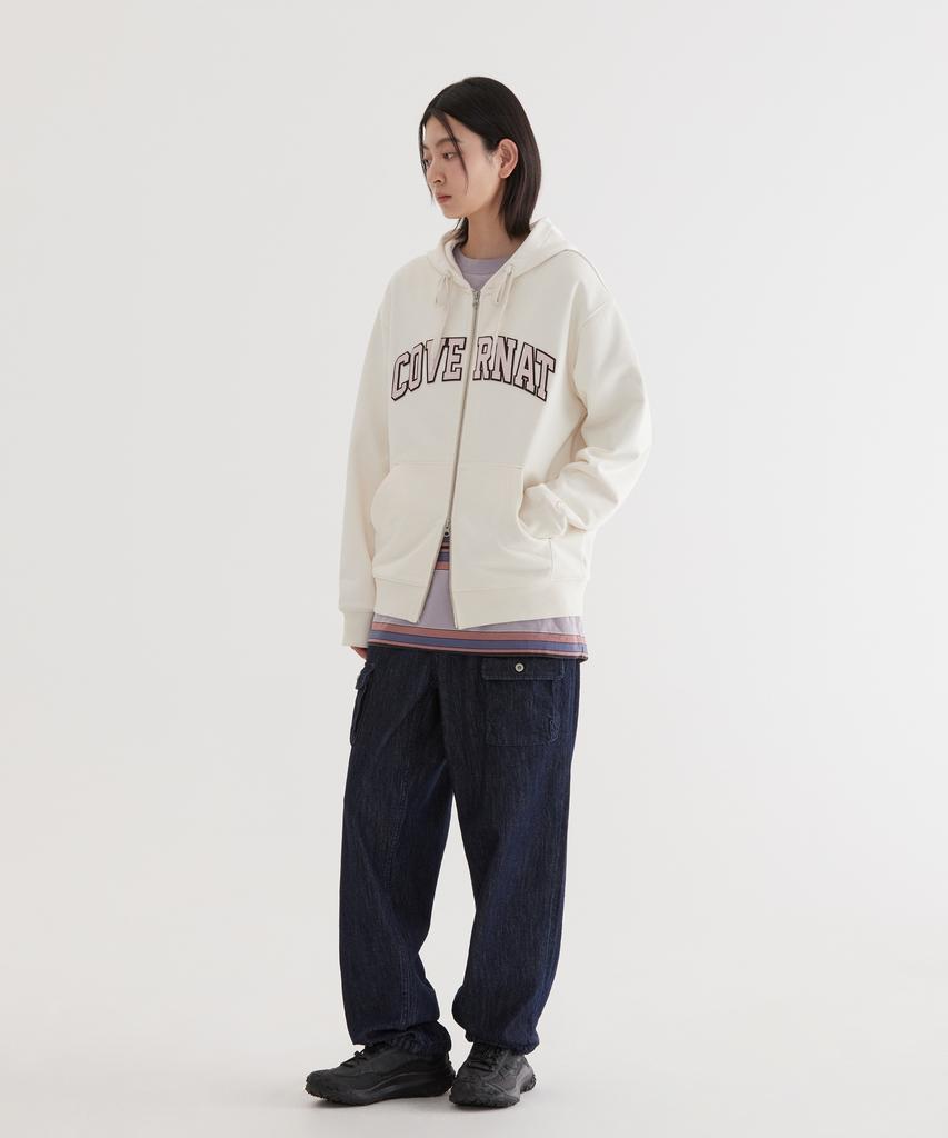 COVERNAT Arch Logo Zip-Up Hoodie Ivory