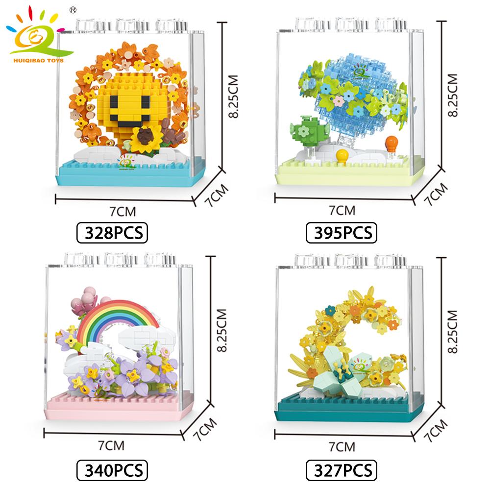 Moc Sun Flower Display Box Micro Building Block Succulent Mini 3D Diamond Model Brick Toy For Children Desk Decor.