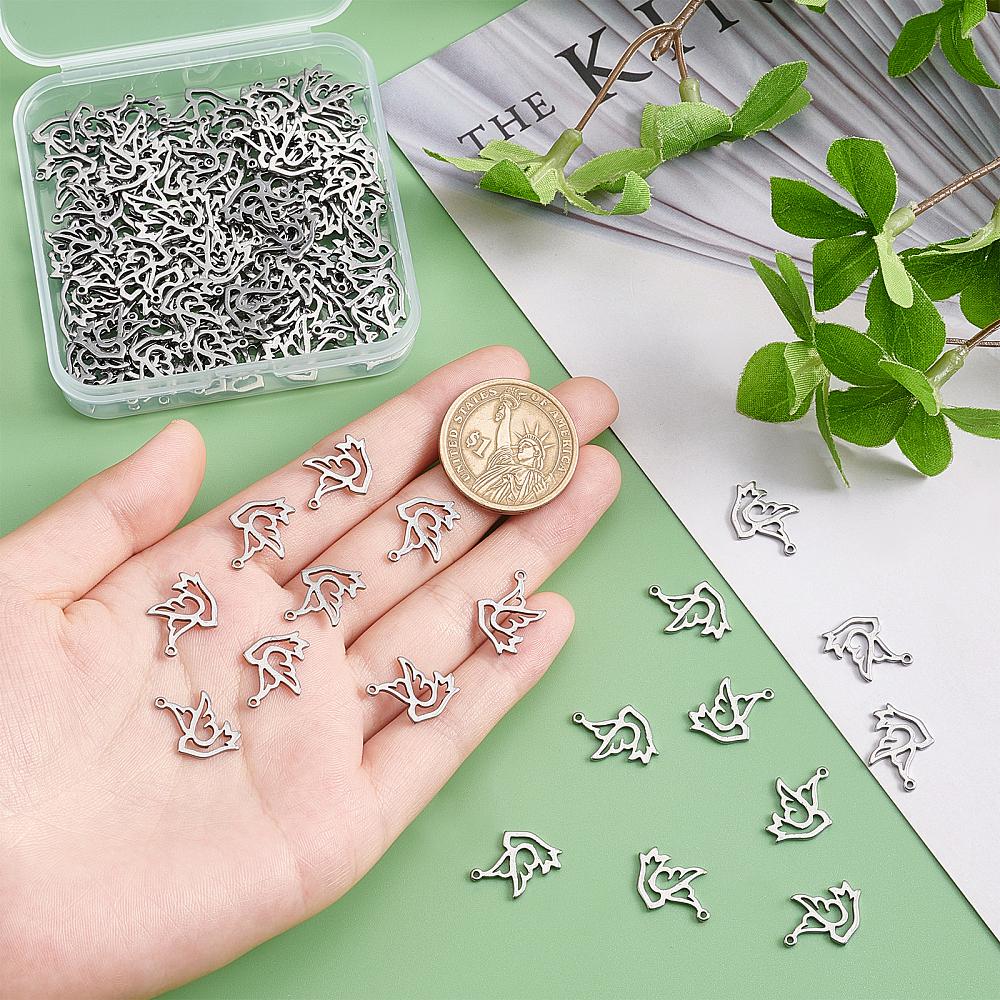 120Pcs 304 Stainless Steel Bird Pendants Laser Cut Hollow Dove Stainless Steel Color 17x12x1mm Hole: 0.9mm