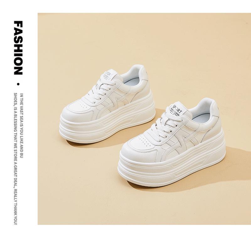 White 2025 Autumn Platform Sneakers: Sporty, Height-Enhancing 9cm Korean Leather Flatforms