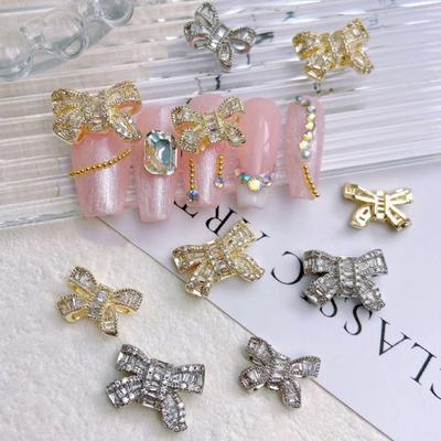 Nail Art Design Shiny Gloss Three-dimensional High Bow DIY Cut-out Silver Golden Light Luxury Zirconia