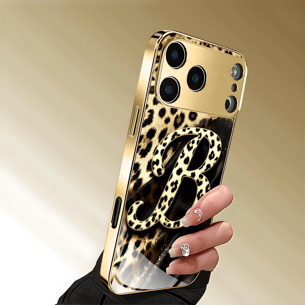 Unique Leopard print gold Luxurious High-end Phone Case Electroplated Glass PhoneCase for iPhone 17 16 15 14 13 12 11pm Pro Plus