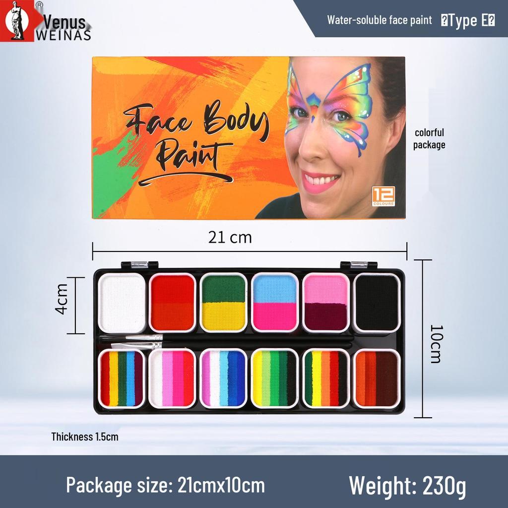12-Color Washable Water-Soluble Face Paint for Kids' Halloween & Stage Makeup