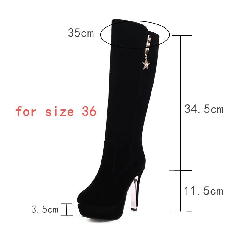 Women's High Red Boots Platform Heeled Knee High Long Boot Flock Black Large Size 45 48 Footwear Warm Shoes 2025 Winter Ladies