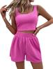 2025 Summer Women's Knitted Sleeveless Casual Solid Color Set
