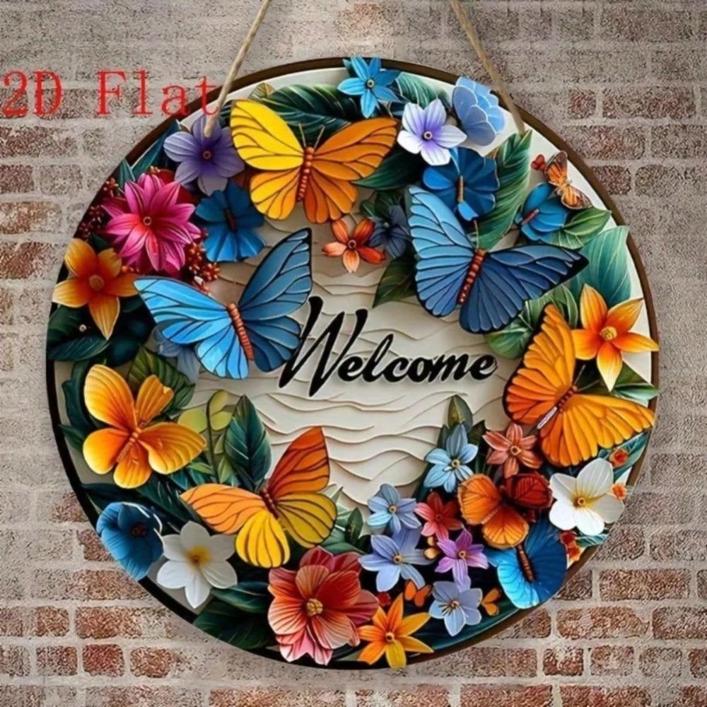 Butterfly Round Aluminum Sign Colorful Nature Wall Art for Home Decor