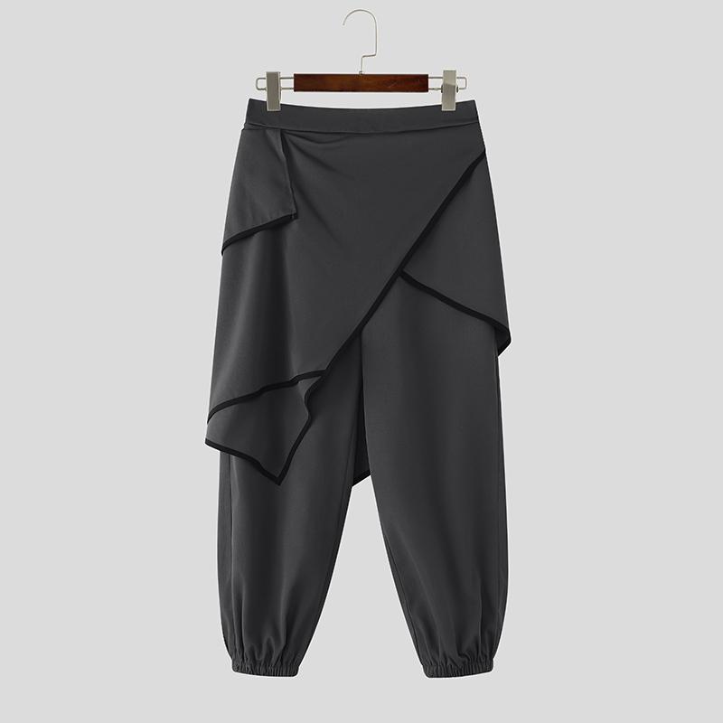 INCERUN Men Back Elastic Waist Ruffled Layers Casual Long Harem Pants Trousers