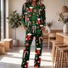Casual Pajama Set with Long Sleeve Round Neck Top and Wide Leg Pants for Sleep and