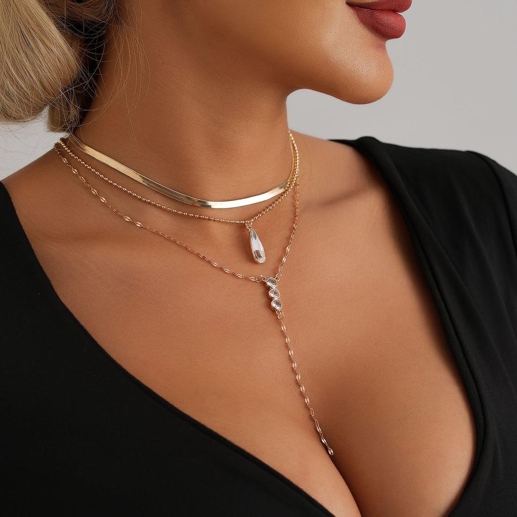 European and American Jewelry Bohemian Retro Feng Shui Drop Snake Chain Collarbone Chain Personalized Trend Multi-layer Necklace