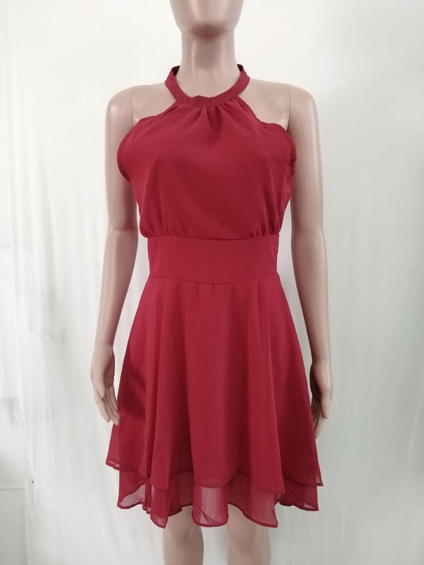 

Wish neck sleeveless off-the-shoulder back zipper irregular dress S красный