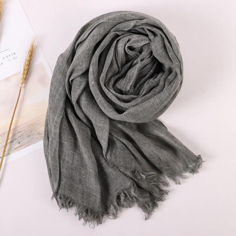Spring Summer New Solid Color Woolen Cotton and Hemp Scarf Tassel Art Shawl Summer Print Versatile Cotton and Hemp Fashion Trend