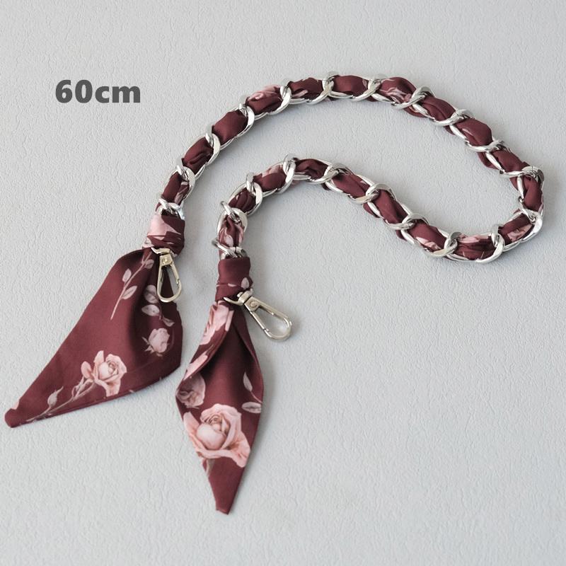 New Fashion Brand Woman Handbag Accessory Chains Detachable Floral Print Gold Silver Metal Silk Shoulder Strap Women DIY Chain Bag Handles