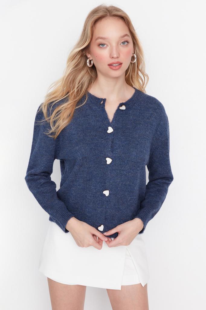 Women's Fashion New Cardigan Orange Soft Textured Jewel Buttoned Knitwear Cardigan