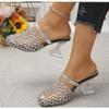 Women's Woven Mesh Chunky Heels Sandals Summer Women Mueller High-heeled Slippers  Crystal Heel Party Dress Shoes