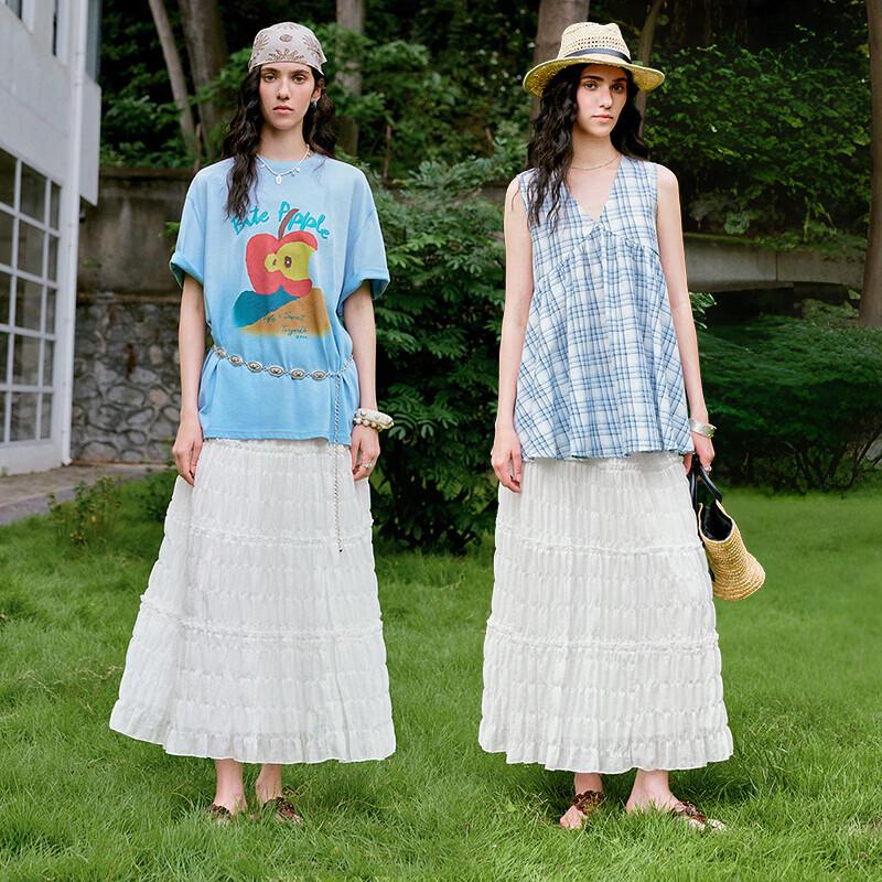 Women's Wrinkled Bubble Texture Tiered Skirt