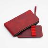 Crazy Horse Leather Zipper Pen Bag Large Capacity Multi-Function Storage Case with Removable Pencil Case