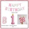 Rosa Happy Birthday Buchstabenballon-Set Rosa bedruckter Geburtstagsballon Krone Digitale Ballons 0-9 für Geburtstagsfeier-Dekoration