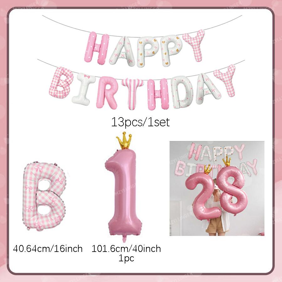 Rosa Happy Birthday Buchstabenballon-Set Rosa bedruckter Geburtstagsballon Krone Digitale Ballons 0-9 für Geburtstagsfeier-Dekoration