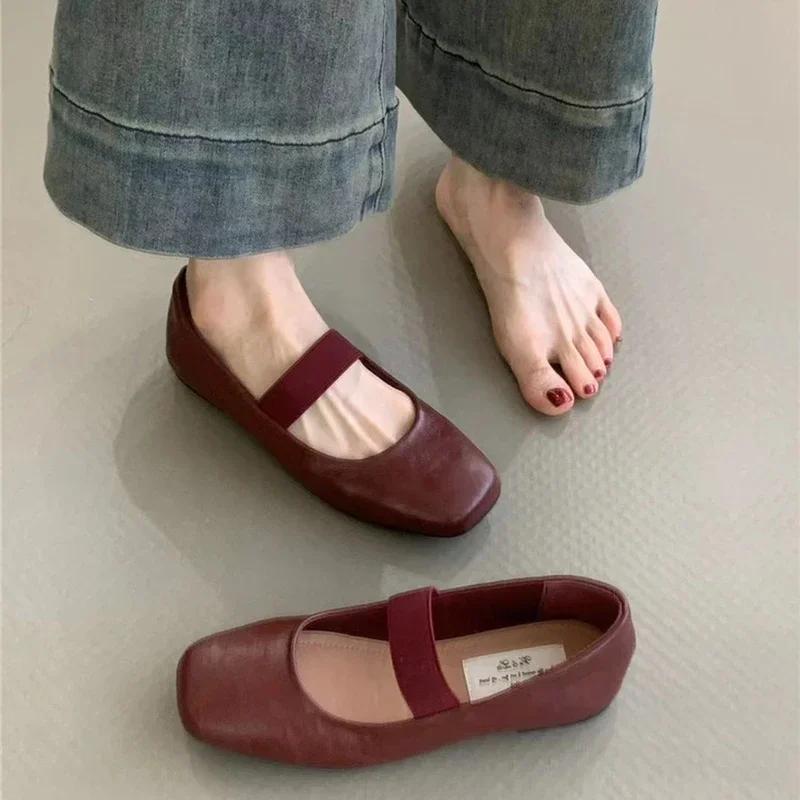 Karree Frauen Ballerinas Schuhe Mode Flachen Gummiband Frühling Herbst Damen Komfort Weiche Sohle Ballerina Schuhe