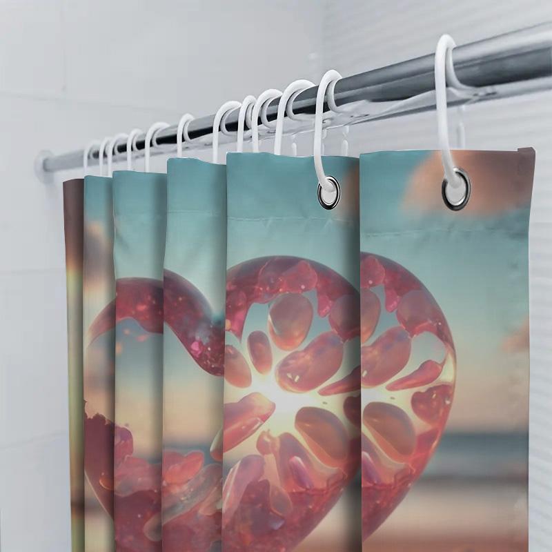3D Crystal Heart Shower Curtain | Romantic and Beach-Inspired Bathroom Decor