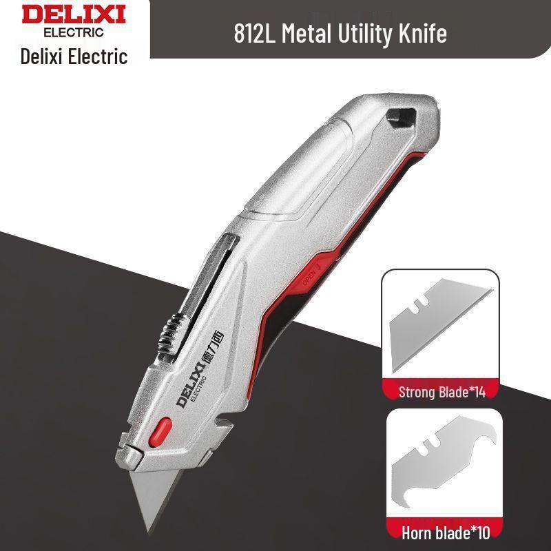 Heavy-Duty Industrial Folding Utility Knife with Thick All-Steel Retractable Blade for Electricians and Cable Work.