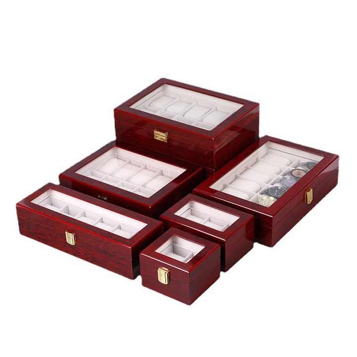 Red Sandalwood Clock & Watch Painted Wooden Box - Double-Layer 2-Position Jewelry & Watch Storage Box