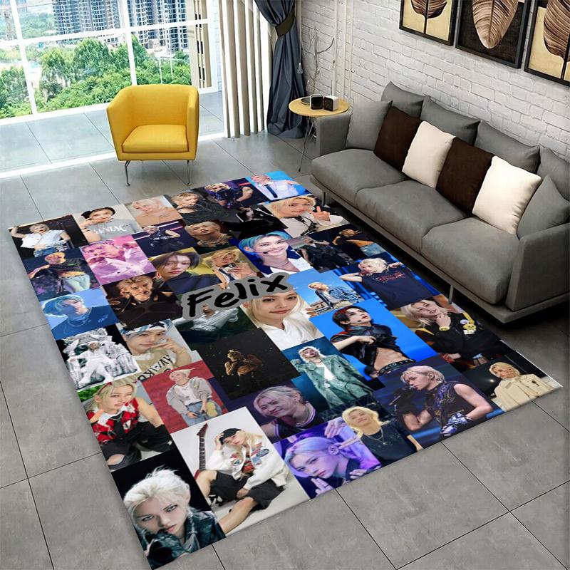 Tappeto Kpop Felix Stray Kids Music star per Stanza dei Giochi Camera da Letto Soggiorno Divano Arredamento Casa, Tappeto per Area Bambini Tappetino Antiscivolo