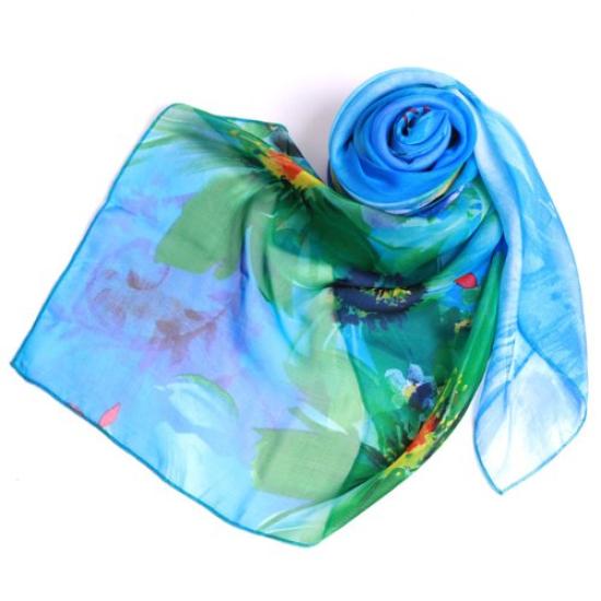 

InStyle Japan Silk Fleur UV Natural Protects Against UV Neck and Air Conditioning 100% Scarf, Large, 135x135cm, Blue, Square, Protection, Chiffon,