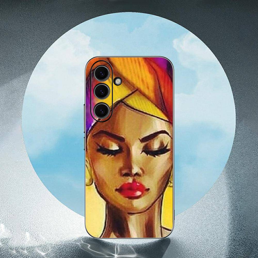 Cartoon South African Woman For Samsung Galaxy S23 S24 S25 Ultra S22 Plus S21 Black Soft Case Waterproof Soft Case