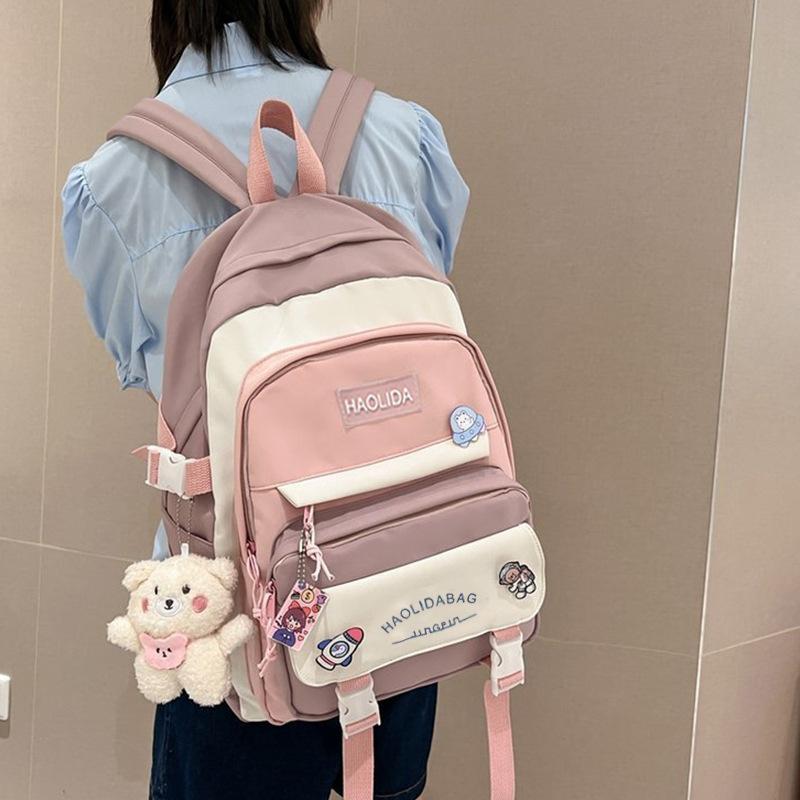 

Large Capacity Student Backpack Sports Bag Female Book Bag Male Solid Color Waterproof Nylon Casual Backpack School Bag&Shoulder Bag Backpack розовый