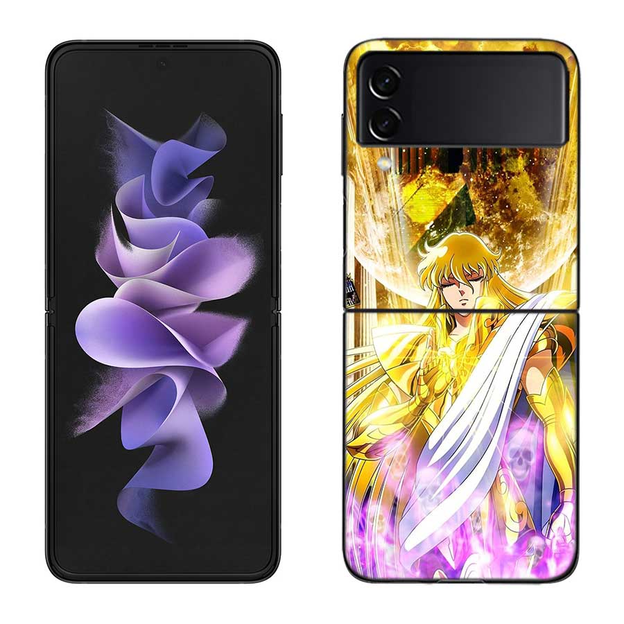 Saint Seiya Knights Of The Zodiac Phone Case For Samsung Z Flip 7 6 5G Galaxy Z Flip 5 4 3 Black Hard Cell Cover Luxury PC Shel