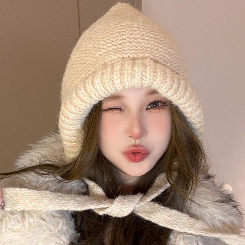 Proteção auricular de inverno com cadarço quente feminino balaclava chapéu de malha