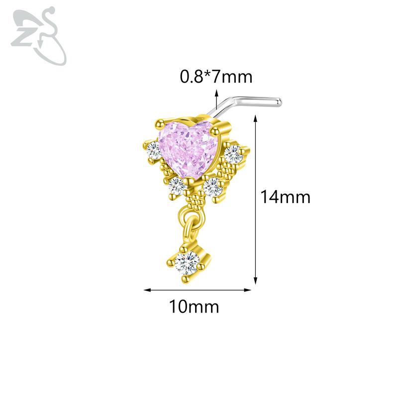 ZS 1 Piece Cute CZ Crystal Nose Stud 20G L Shaped Stainless Steel Nose Piercings Punk Black Color Spider Bat Nostril Piercing