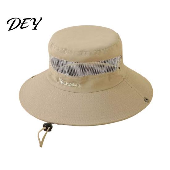 Comfortable Summer Hiking Headwear Mesh Spliced Bucket Hat for Men Women, Extra Wide Brim Sun Adjustable Windproof Mountaineering with Drawstring,