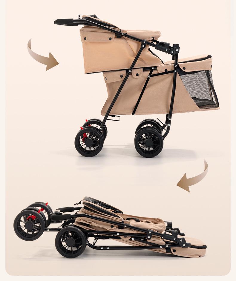 Compact Double-Layer Foldable Pet Stroller for Small Dogs and Cats