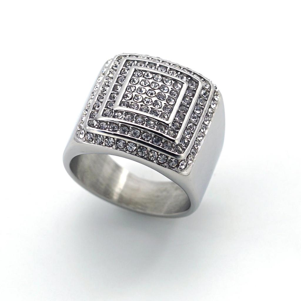 Titanstahl Diamantbesetzter Herren Hip Hop Quadratischer Ring