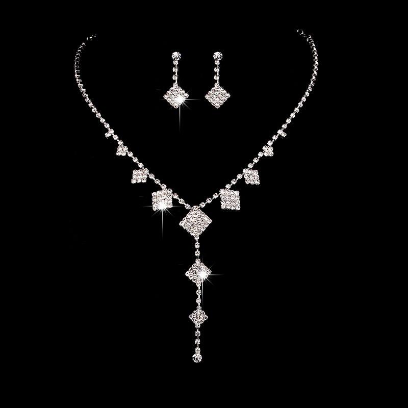 

Rhinestone necklace set new bride jewelry earrings bracelet wedding dress accessories niche style clavicle chain